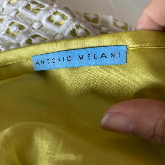 Antonio Melani Off White Geo Lace Pencil Skirt w Chartreuse Satin Lining - Picture 3 of 5